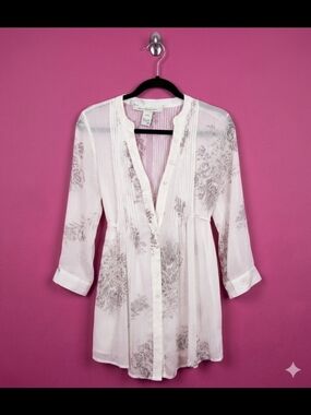 American Rag Pale White Pintuck Button Tunic